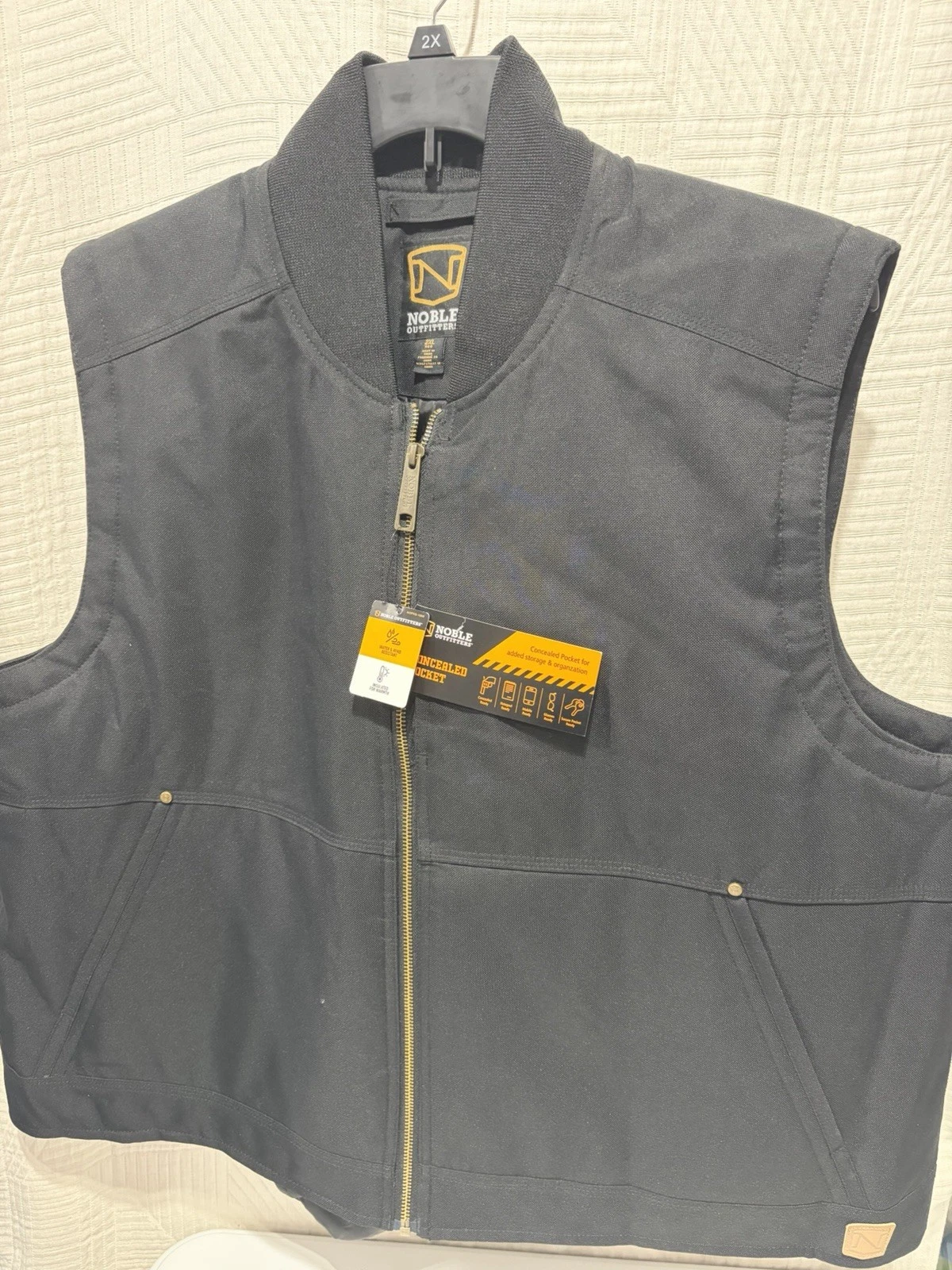 Noble Outfitters Men’s 2XL Black Conceal Canvas Work Vest With Quilted Inside