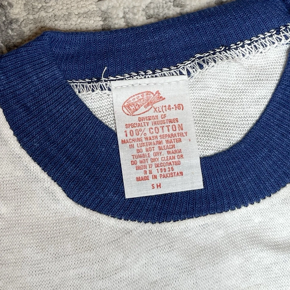 Винтажная ретро футболка 1970-х Virginia Is For Lovers Blue Ringer Hanco детская 14–16 - Изображение 4 из 4