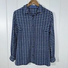 J McLaughlin Betty Top Catalina Cloth Womens Large Blue Geometric Button Down