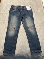 NWT Cat And Jack Size 4 Super Skinny Distressed Jeans With Unicorns Adj. Waist