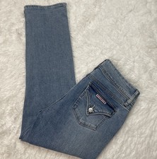 Hudson Womens Size 8 Crop Straight Leg Jeans Flap Pockets Blue Denim Mid Rise