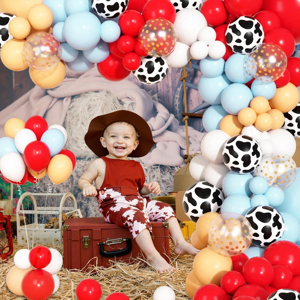 Kit de 170 piezas de guirnalda de arco de globos occidentales vaqueros, globo estampado de vaca rojo y azul... Foto 4 de 4