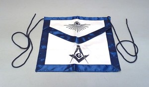 Masonic Lodge Master Mason White & Blue Leather Apron w/ Compass, Square, & Eye