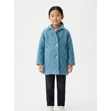 Zara Teal Blue Boucle Textured Button Front Lined Coat Girls Size 6-7