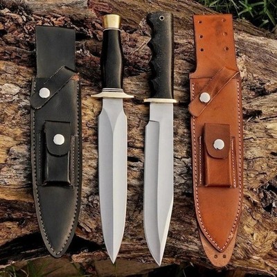 CUSTOM HANDMADE D2 TOOL STEEL HUNTING DAGGER&BOWIE KNIFE SET WITH LEATHER SHEATH