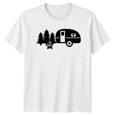 Vintage Wohnwagen Wald und Lagerfeuer T-Shirt Wohnmobil Leben Camping