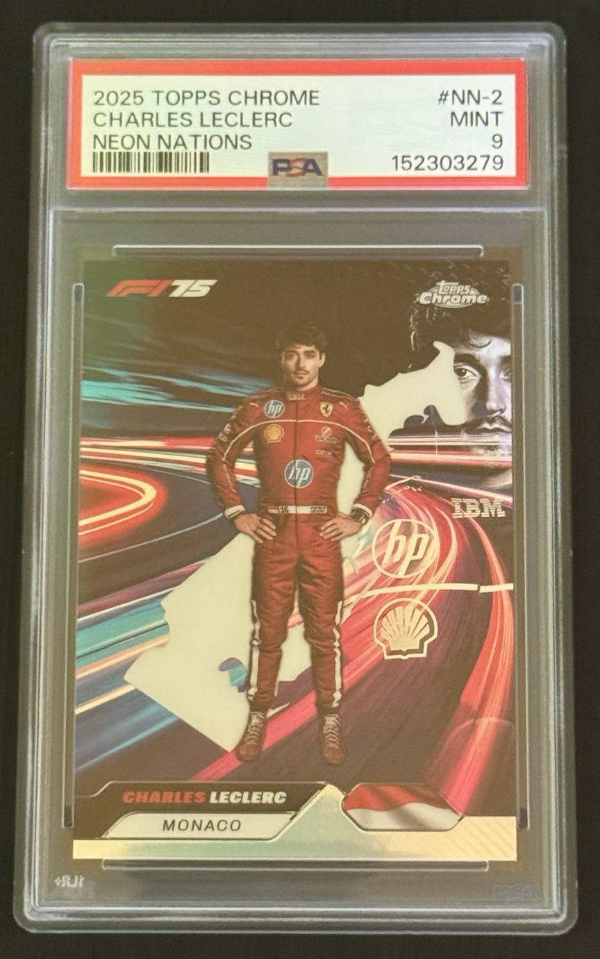 2025 Topps Chrome F1 Neon Nations Monaco Charles Leclerc Scuderia Ferrari PSA 9 view 1