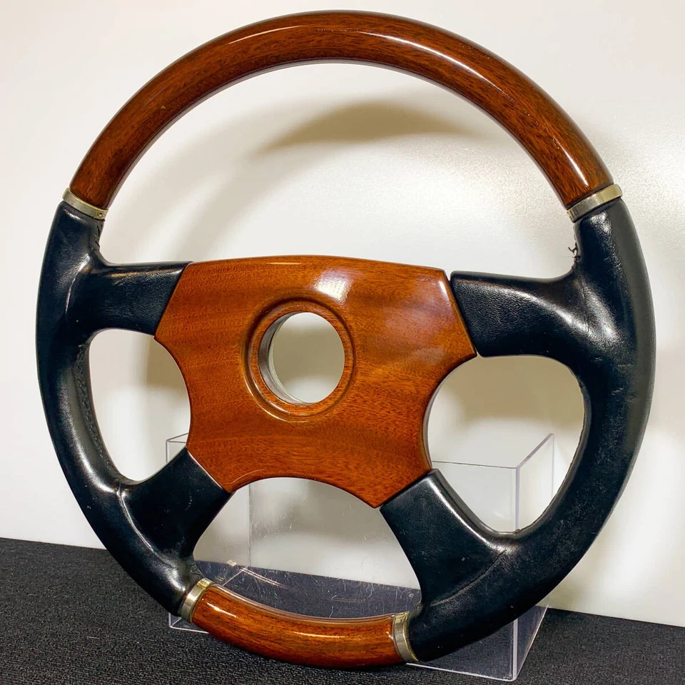 Victoria Victor Wood Black Leather Steering Wheel 365mm NEW HKB Horn MOMO Nardi - image 4 of 4