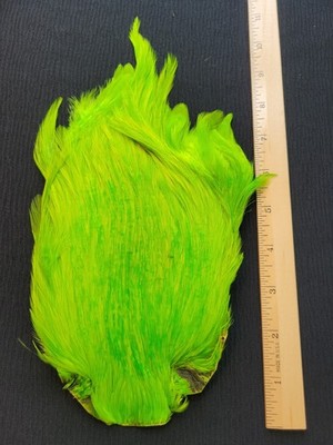Lot 531, Dyed YELLOW CHARTREUSE India Rooster Streamer Neck Cape Feathers Tying