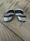 Vintage Linda Joyce Signed Black and Clear Rhinestone Clip On Earrings — photo 4