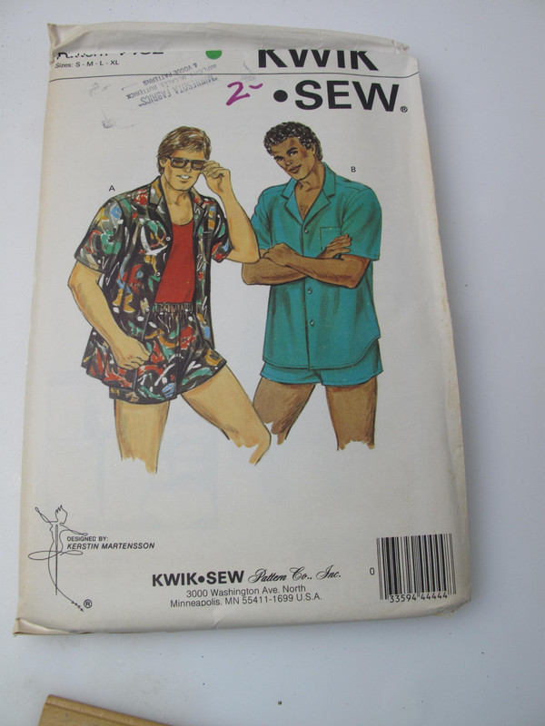 Kwik Sew 1432 Button Front Beach Shirt Shorts Swim Trunks Pattern Sz S M L XL(L)