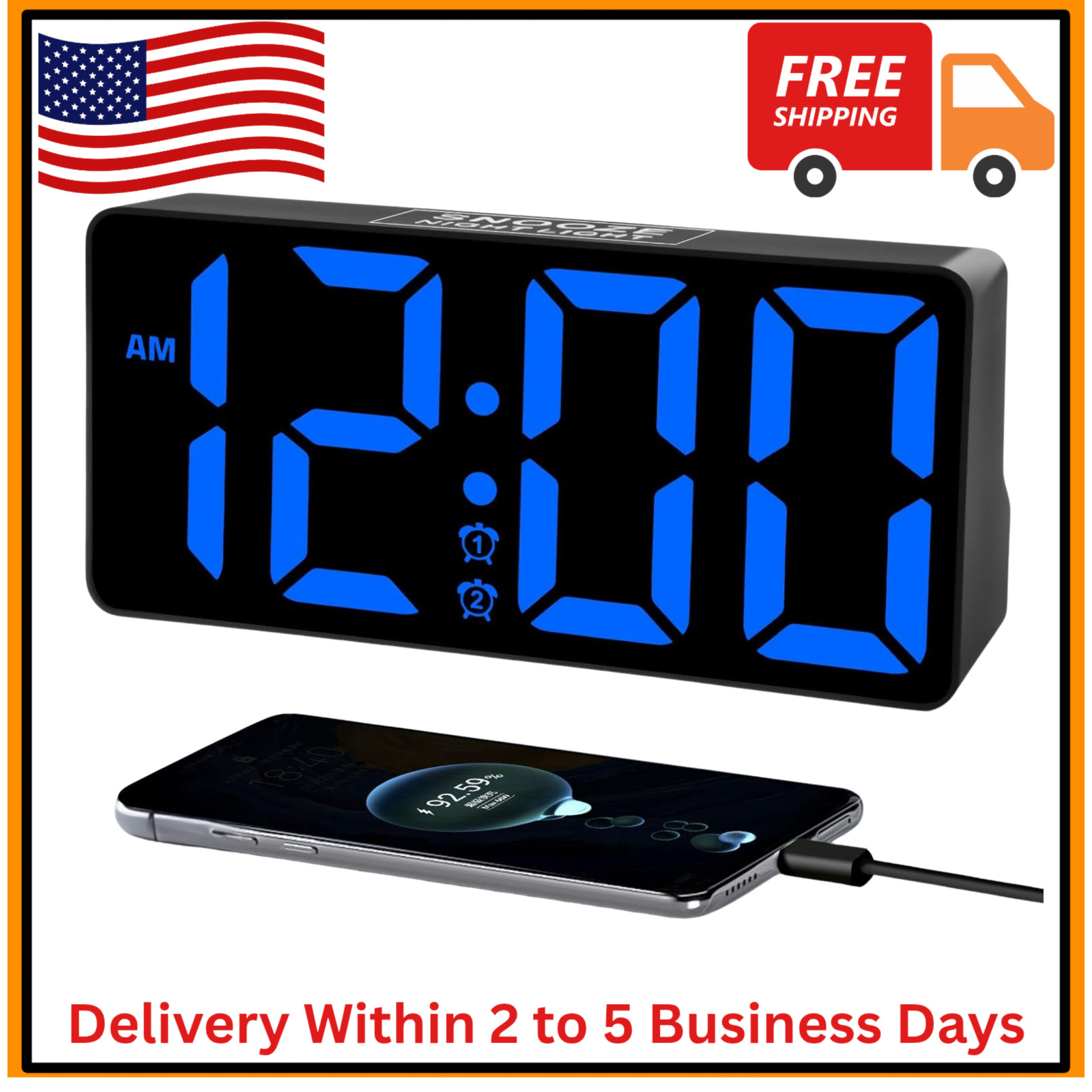 Alarm Clock for Bedroom 7 In Large Display Digital Clock with Dual Alarms&US