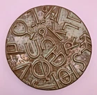 Vintage Frankoma 94TRC Art Pottery Trivet Cattlebrands Cowboy Plainsmen Green