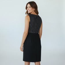 ELIE TAHARI Black Sheath Dress Size 14 Lace Sides Snakeskin Back