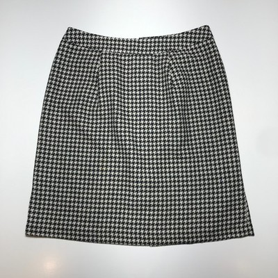 Chadwicks Skirt Size 16W Wool-Mix Tweed Houndstooth Black and White Front Pleats