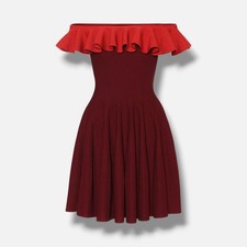 Alexander McQueen Women's Red Ribbed off-the-shoulder Dress Size M
