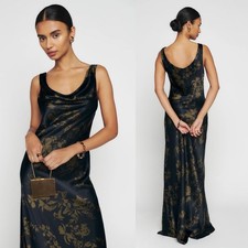 Reformation Annabelle Silk Floral Gown Maxi Dress Night Garden Black Brown