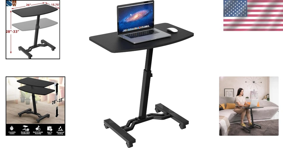 Carro compacto ajustable en altura para portátil con ruedas rodantes y cajón de almacenamiento Foto 2 de 4