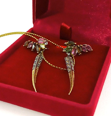    Exclusive Tourmaline & Sapphire Flower Stud Earrings in Silver and Gold - UNIQUE