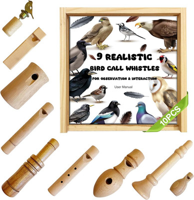 9-Piece Wooden Bird Call Set   Handcrafted Bird-Call in Glass Wooden Box for Bir