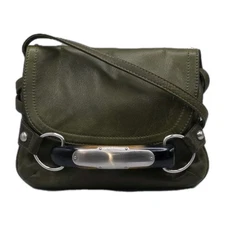 Vintage B. Makowsky Green Leather Crossbody/Clutch • Fold Over Flap • Faux Bone 