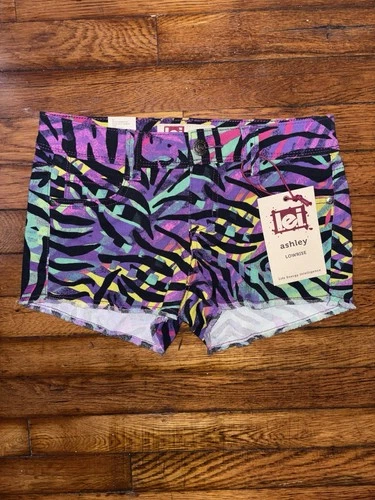 NWT Y2K lei Ashley Lowrise Multicolor Zebra-Print Denim Mini Shorts Juniors 3