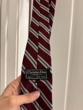 Vintage Christian Dior Cravates All Silk Maroon and Grey Stripe Necktie