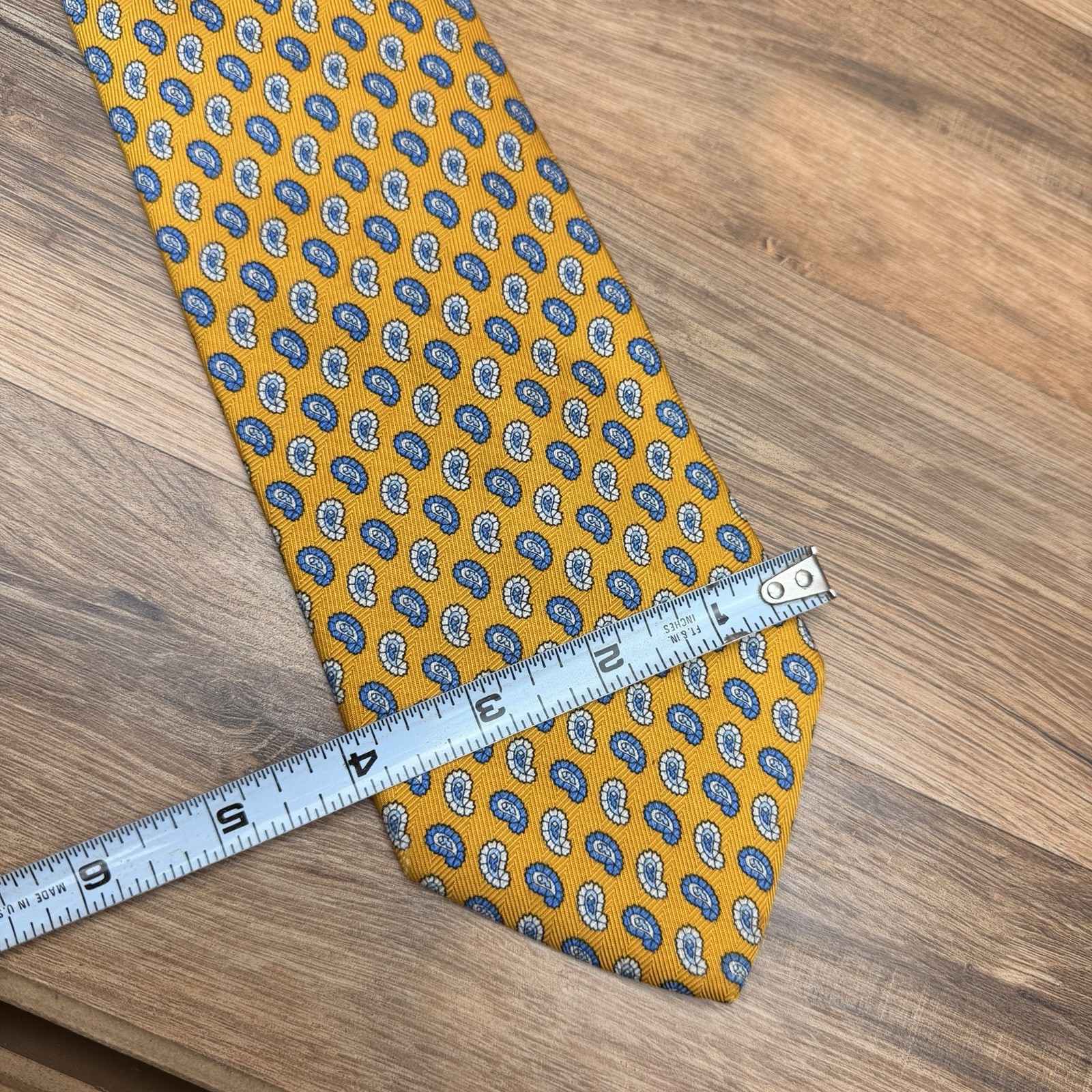 Brooks Brothers  Makers 100% Silk Tie Necktie Yellow Blue Paisley 54" x 3.5" thumbnail 2