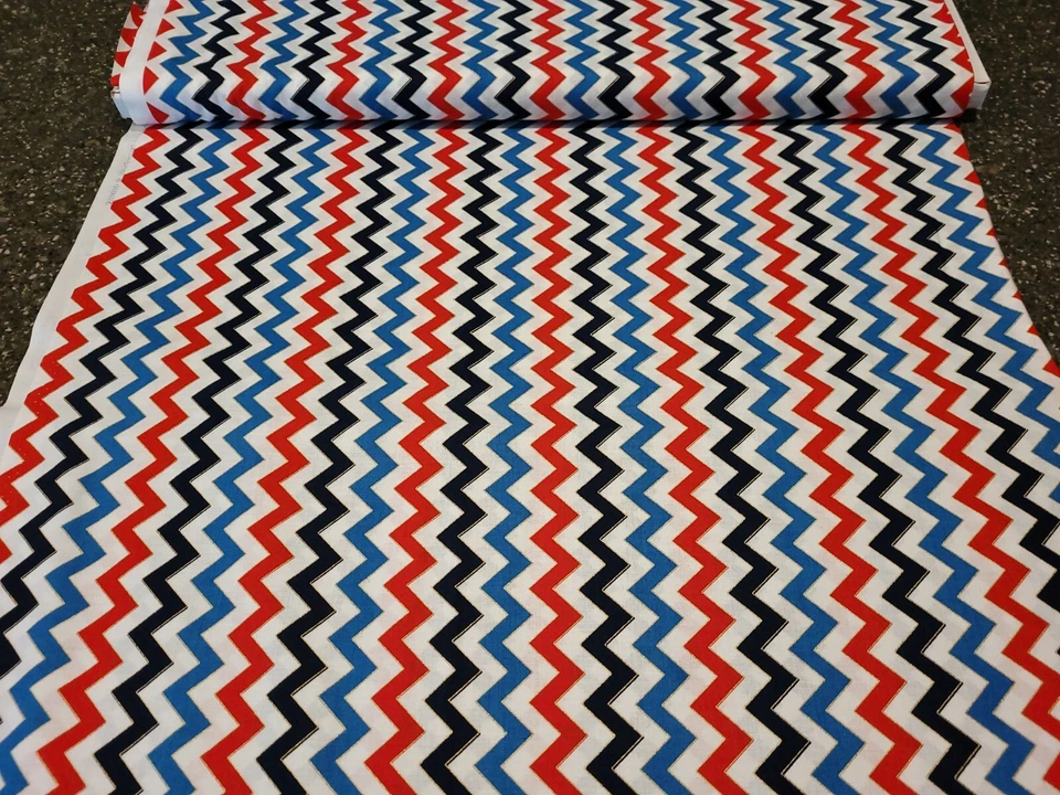 Patriotic Pop BTY Studio 8 Quilting Treasures Red White Blue Chevron with Gold - Image 3 of 3