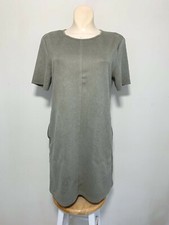 Zara Women Khaki CONTRASTING FAUX SUEDE DRESS SIZE S #C1269 5070 631 505