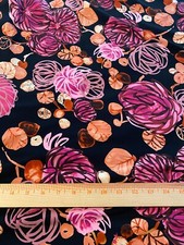 Polyester lycra blend stretch fabric/ large floral on black 1 yd 15" x 62"