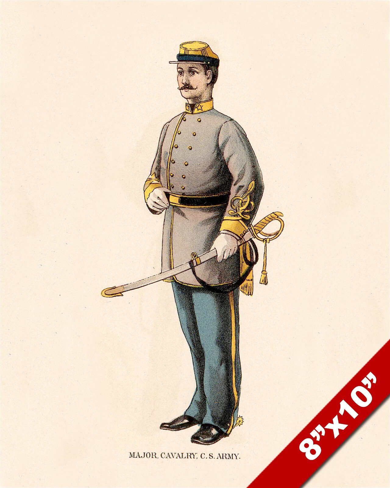US CIVIL WAR CONFEDERATE ARMY CAVALRY CS UNIFORM PAINTING ART REAL