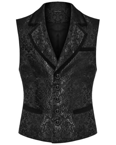 Punk Rave Mens Gothic Aristocrat Damask Jacquard Waistcoat Vest - Black