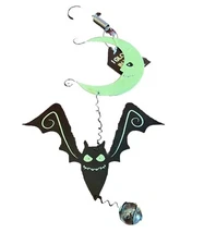 Sunset Vista Designs Green Moon & Bat Bouncy Hanging Halloween Glow In The Dark