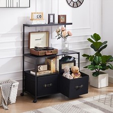 Filing Cabinet Open Storage Shelves Rolling Printer Stand with Fabric Drawer