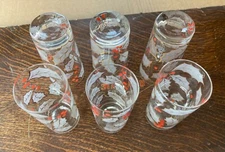 Vintage Culver hollie berries  Gold trim  Set of 6 Glasses lemonade drink signed