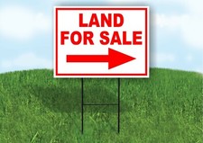 LAND FOR SALE RIGHT arrow red Yard Sign Road with Stand LAWN SIGN Single sided