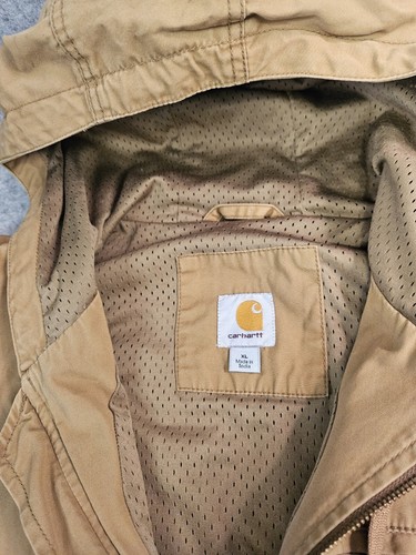 Carhartt Giacca Uomo XL Frontier Cotone Tela Full Zip Cappuccio J298FRB Logo Tan - Foto 7 di 18