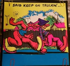 I SAID KEEP ON TRUCKIN' VINTAGE 1970's SILKSCREEN BLACKLIGHT POSTER 21" x 21"