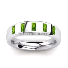Peridot Baguette Cut Gemstone With 925 Sterling Silver Ring For Men #D205