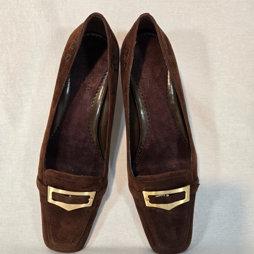 VINTAGE Office-Sirencore Academia ANNE KLEIN Brown Suede Buckle Shoes Size 8M. - Picture 17 of 24