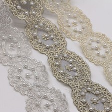 5 Yards Ruban En Dentelle Brodée Perlée Ébouriffée Floral Transparent Polyester