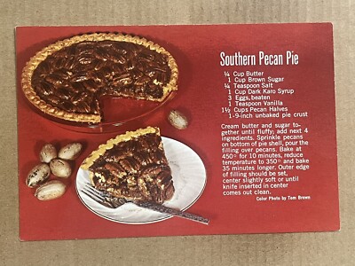 Postcard Southern Pecan Pie Dessert Recipe ￼Ingredients Vintage PC