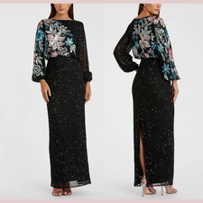 NWT Mac Duggal [ 4 ] 5615 Embellished Multicolor Floral High Neck Gown Blac J879