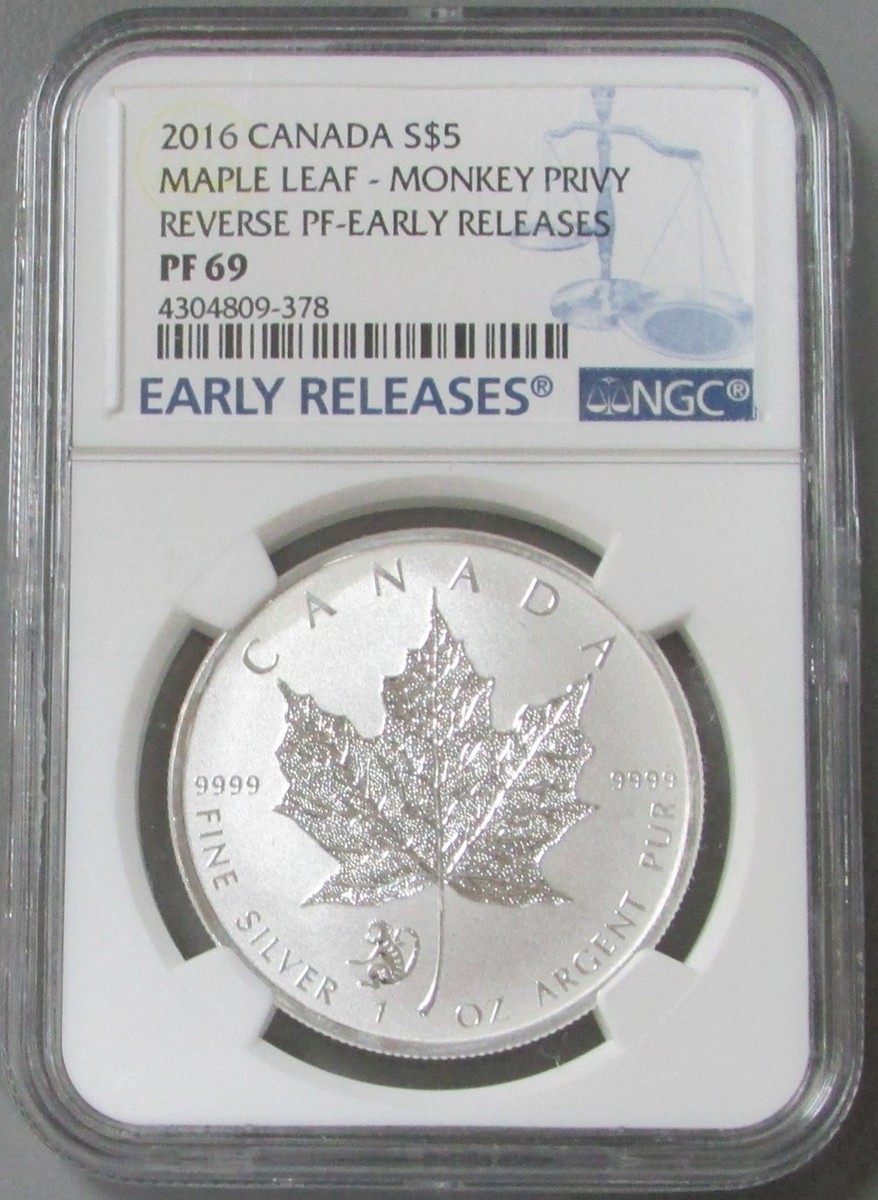 2016 シルバー カナダ $5 メープル リーフ 陰陽プライベート PCGS 2016 SILVER CANADA $5 MAPLE LEAF MONKEY PRIVY NGC REVERSE
