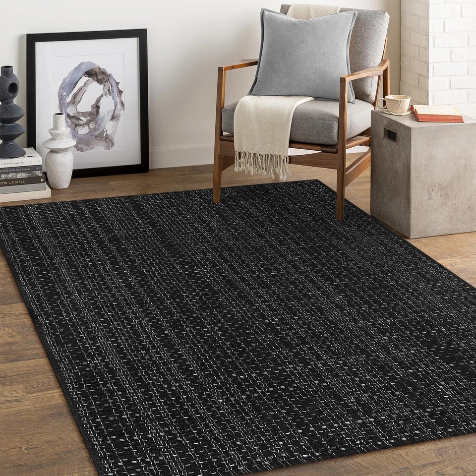 Outdoor Rug 4X6 Area Rug Washable Kitchen Rug Black and White Striped