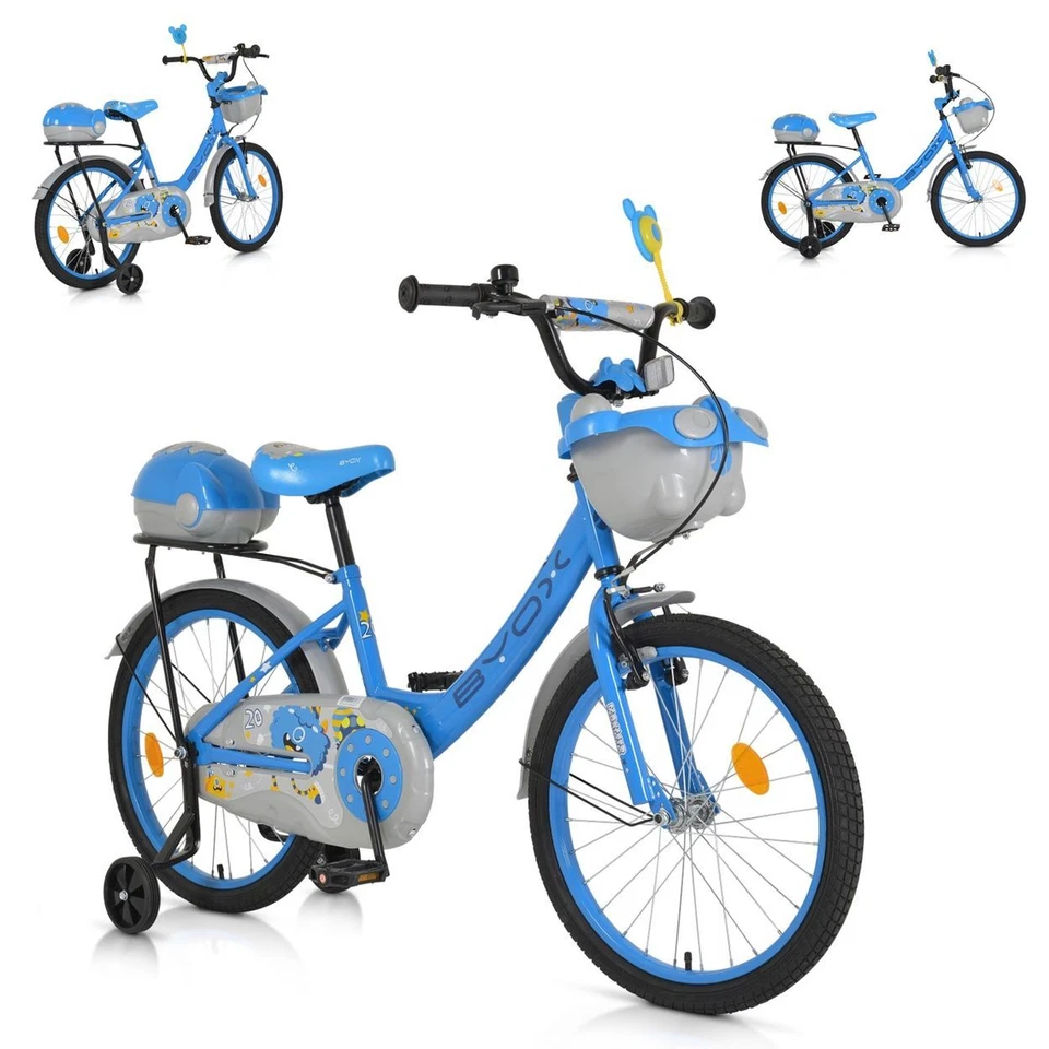 Byox Kinderfahrrad 20 Zoll 2002, Stützräder, Klingel, Höhe einstellbar, Körbe