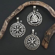 Bussola vichinga nodo di Wotan Vegvisir Valknut ciondolo catena argento 925