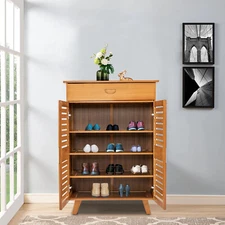 4-Tier Bamboo Shoe Rack Shoe Shelf Book Case Shoecase Bookcase Storage Cabinet