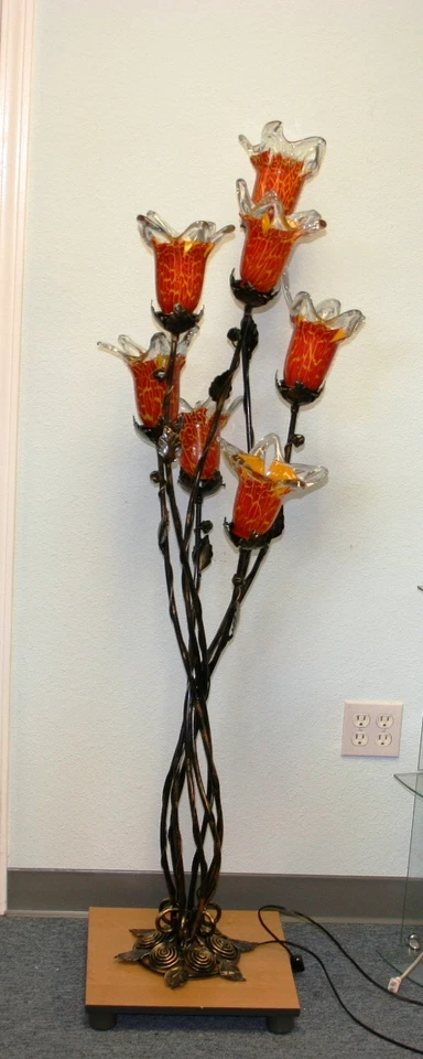 Современная репродукция кованого железа ручной работы напольная лампа оранжевые стеклянные абажуры Румыния - Изображение 2 из 4